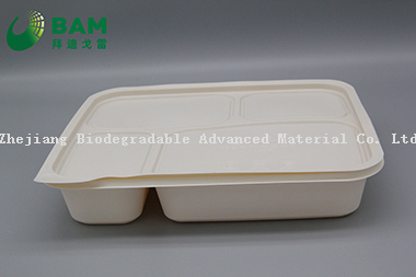 可降解、全生物降解的4格一次性可堆肥的玉米淀粉外卖食堂食品容器，用于快餐 符合GB/T4806.7标准