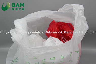 可持续包装、可降解、全生物降解塑料环保型领带提手定制颜色超市​​购物蔬菜水果运输T恤袋 符合GB/T 38082-2019标准