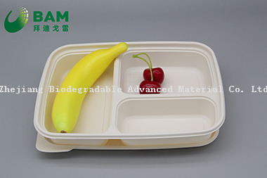 可降解、全生物降解的3格一次性可堆肥的玉米淀粉外卖食堂快餐食品容器 符合GB/T4806.7标准